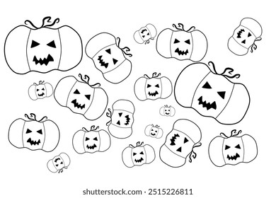 Random Pattern Halloween Pumpkin icon isolated seamless pattern on white background. Happy Halloween party. Vector