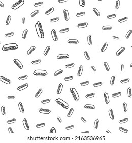 Random pattern of hotdog in dark color on white background with mini doodles(icons). Vector Illustration.