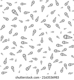 Patrón aleatorio de helado de color oscuro sobre fondo blanco con mini doodles (íconos). Ilustración vectorial.