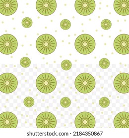 Random pattern of Kiwi fruit in dark color on white background with mini doodles(icons). Vector Illustration