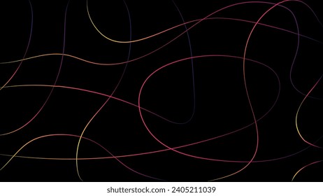 Random-Schnittlinie auf schwarzem Hintergrund. Dekoratives Muster mit gewölbten Linien. Random chaotische Linien abstrakte geometrische Form