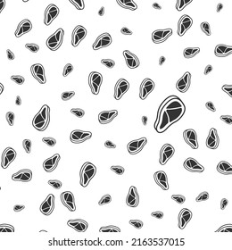 Random pattern of meat in dark color on white background with mini doodles(icons). Vector Illustration.