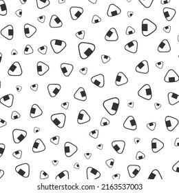 Random pattern of onigiri in dark color on white background with mini doodles(icons). Vector Illustration.