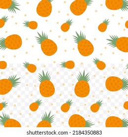 Random pattern of Pineapple in dark color on white background with mini doodles(icons). Vector Illustration
