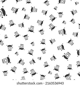 Random pattern of Popcorn in dark color on white background with mini doodles(icons). Vector Illustration.