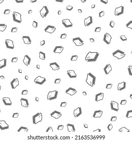 Random pattern of sandwich in dark color on white background with mini doodles(icons). Vector Illustration.