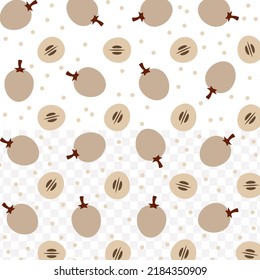 Patrón aleatorio de Sapodilla en color oscuro sobre fondo blanco con mini doodles (íconos). Ilustración vectorial