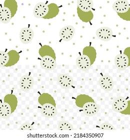 Random pattern of Soursop in dark color on white background with mini doodles(icons). Vector Illustration