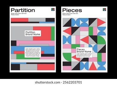 Random pattern of squares in different colors shapes pattern abstract geometric elements poster cover brochure layout editorial graphic design partition pieces colorful creative unique style