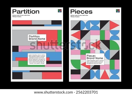 Random pattern of squares in different colors shapes pattern abstract geometric elements poster cover brochure layout editorial graphic design partition pieces colorful creative unique style
