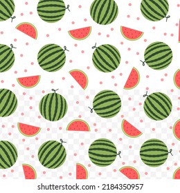Patrón aleatorio de sandía en color oscuro sobre fondo blanco con mini doodles (íconos). Ilustración vectorial