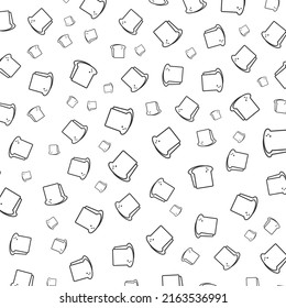 Random pattern of white bread in dark color on white background with mini doodles(icons). Vector Illustration.