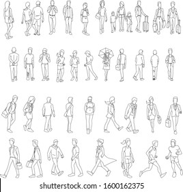 Random People walking poses sketch in vector