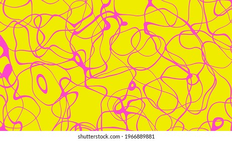 Random pink lines and outlines on a yellow background. Abstract vector illustration.