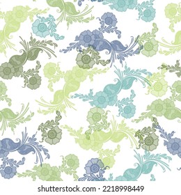 Random placed, doodled vector flowers, leaf plants and dots all over print. Ditsy floral background. The elegant the template for fashion prints.