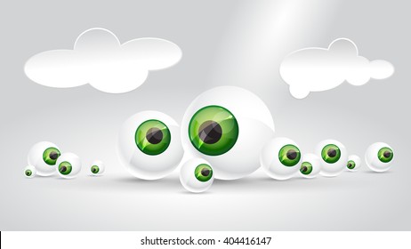 Random placed eyeballs in open space, vector illustration