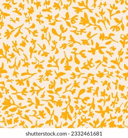 Random placed flowers with leaves as seamless repeat pattern. Vector botany all over surface print on white background.