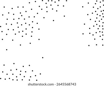 Zufällige Polka-Punkte auf weißem Hintergrund. Elegante schwarze Kreise. Vektor einzeln. Schwarze Punkte. Modedesign. Vektorgeschäftsvorlage. Dekorelement. Gestricheltes Muster.