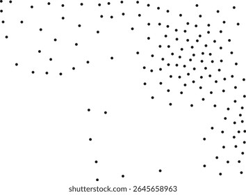 Random polka dots on white background. Elegant black circles. Vector isolated. Black dots. Fashion design. Vector business template. Decoration element. Dotted pattern.