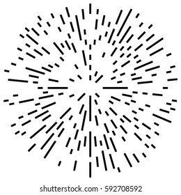 Random radial lines explosion effect. Radiating stripes circular pattern