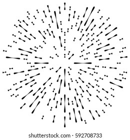 Random radial lines explosion effect. Radiating stripes circular pattern