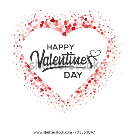 Random red  circles  with white heart and text Happy Valentine's day on white background. Isolated design element for holiday