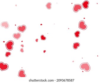Random red hearts flying vector illustration. Abstract greeting card backdrop. Bright hearts love emotion symbols isolated on transparent background. Anniversary lovely decor.