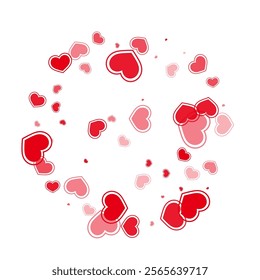 Random red hearts flying vector illustration. Elegant wedding decor design. Framed hearts love passion symbols isolated on transparent background. Anniversary cute decor.