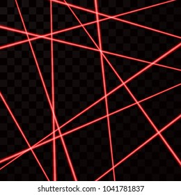 Random Red Laser Mesh. Security Red Beams. Vector Illustration Isolated On Dark Background