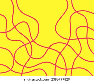 Random red line on yellow background, worm art.