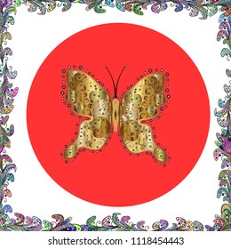 Random red, white and brown butterflies cute pattern. Butterfly on red, white and brown background. Vector illustration. Simple feminine pattern for invitation, card, print. Seamless.