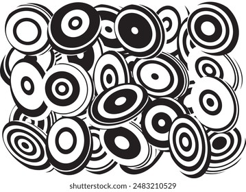 Random rotated black and white elliptical disks wildly intertwined