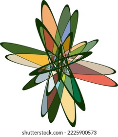 Random rotated ellipses intertwined, colored, creating modern curvy image