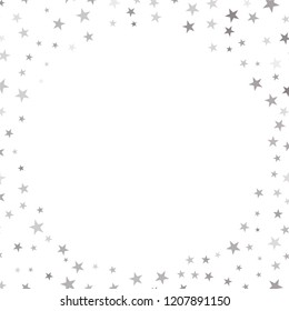 Random scatter silveren stars on white background. Design element for festive banner. Vector illustration