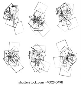 Random, scattered angular element shapes. Set of 9 abstract monochrome rectangular shapes, elements