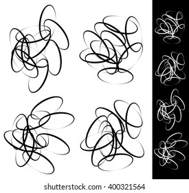 Random, scattered circle, ellipse, oval element set. Abstract monochrome graphic elements