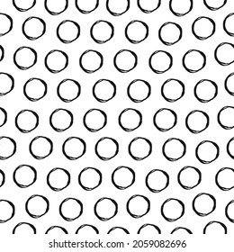 Random scattered circles seamless pattern Black and white background Round logo icon sign Polka dots concept Hand drawn sketch Cartoon doodle design Fashion print for textile clothes apparel card ad