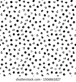 Random scattered dots, abstract black and white background. Seamless vector pattern. Black and white polka dot pattern. Celebration confetti background.