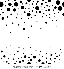 Random verstreute Punkte, abstrakter schwarz-weißer Hintergrund. Nahtloses Vektormuster. Minimalistisches abstraktes Polka-Punktmuster auf hellem Hintergrund. Feiern Sie konfetti Hintergrund.