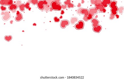 Random scattered hearts confetti vector illustration. Romantic holiday party decor. Bright hearts love pleasure symbols isolated on transparent background. Romantic event sweet decor.