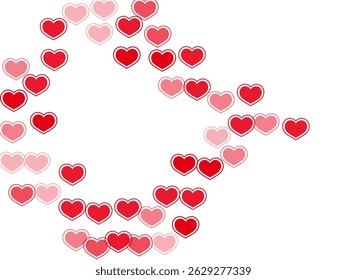 Corazones dispersos al azar cayendo de fondo de San Valentín. Telón de fondo Abstractas del 14 de febrero. Los corazones brillantes aman los símbolos de la pasión aislados en el fondo transparente. Decoración sencilla de aniversario.