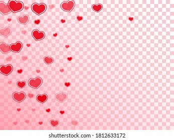 Random scattered hearts flying valentine background. Creative wedding decor design. Ruby red hearts love passion symbols isolated on white background. Birthday simple decor.