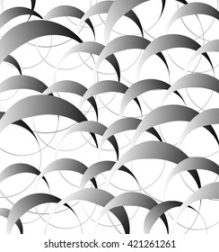 Random, scattered intersecting circles. Abstract geometric graphics. Monochrome vector.