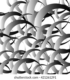 Random, scattered intersecting circles. Abstract geometric graphics. Monochrome vector.