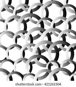 Random, scattered intersecting circles. Abstract geometric graphics. Monochrome vector.