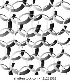 Random, scattered intersecting circles. Abstract geometric graphics. Monochrome vector.