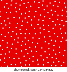 Random Scattered Polka Dot Pattern, Abstract Red And White Background, White Dots On Red. Seamless Vector Pattern. Sexy Polka Dot Dress Pattern. Celebration Confetti Background.