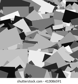 Random, scattered squares, rectangles abstract monochromatic pattern / texture / background with dominating dull gray colors