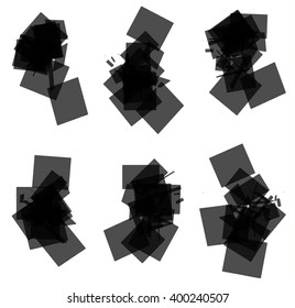 Random, scattered transparent rectangle, square element set. Abstract monochrome geometric graphics.