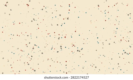 A random scattering of red, blue, and yellow dots intermingle with tiny dark specks on a subtle light beige backdrop.